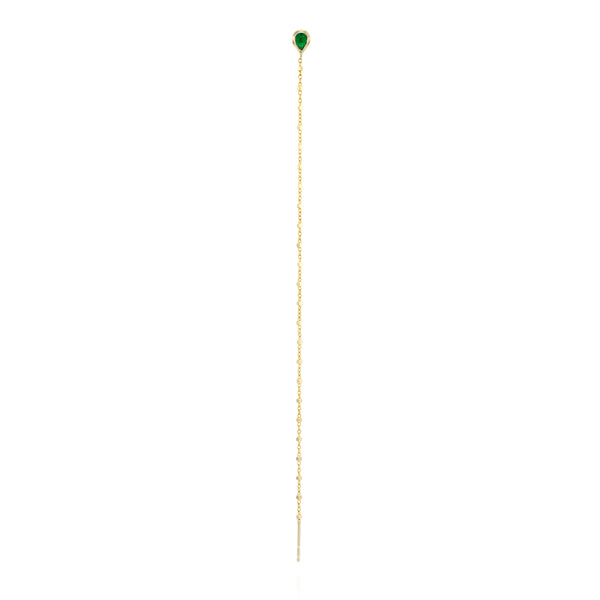Long ball chain pear stud- Emerald
