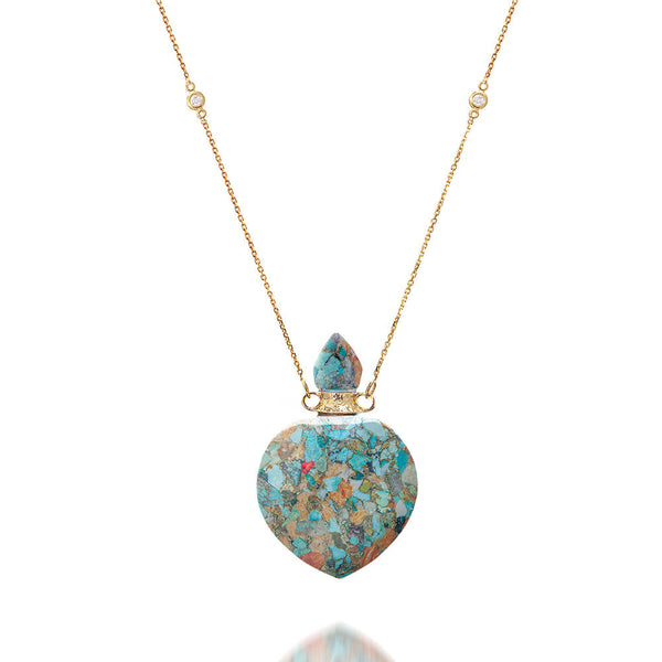 potion bottle - heart Coral Turquoise - 14K gold - Danielle Gerber Freedom Jewelry