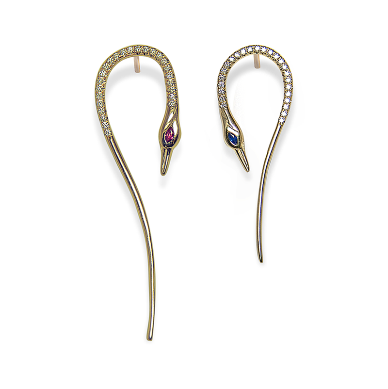 Asymmetric Crane Earrings - 14K Gold - Danielle Gerber Freedom Jewelry