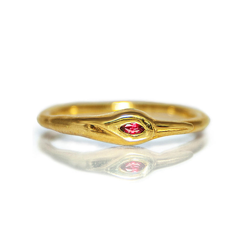 Petite Crane Ring - 14K Gold with Ruby - Danielle Gerber Freedom Jewelry