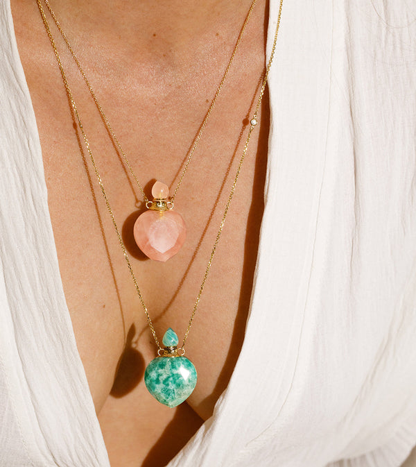 potion bottle - Heart Rose Quartz -14K GOLD - Danielle Gerber Freedom Jewelry