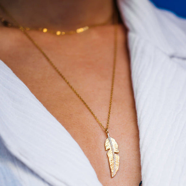 Long Gold & Diamonds feather necklace - Danielle Gerber Freedom Jewelry