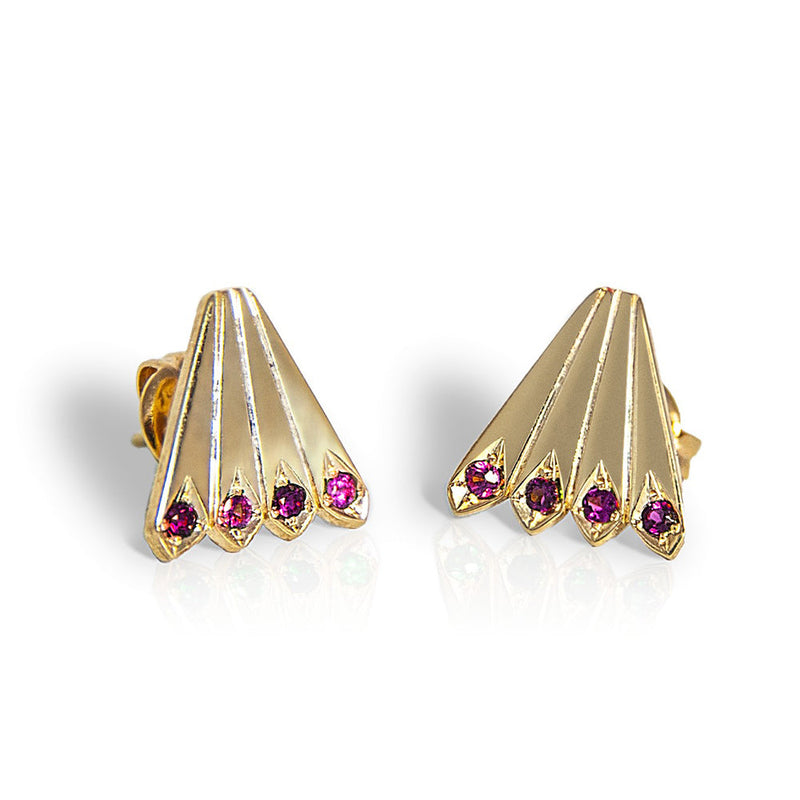 Peacock Tails Studs - Ruby - Danielle Gerber Freedom Jewelry